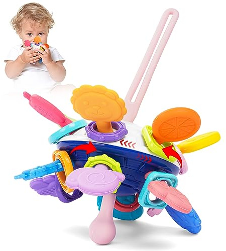 HOTUT Beißring Baby Spielzeug, Sensorik Rassel Greifball aus Silikon, Beißspielzeug Baby ab 3 Monate, sensorische BeißringSpielzeug, Montessori Motorik Spielzeug, Ball Geschenk für 3-18 Monate