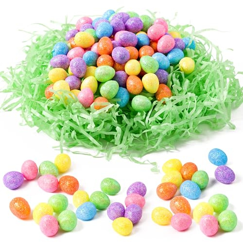 Haooryx Easter Mini Glitter Foam Egg and Grass Miniature Ornament Accessory
