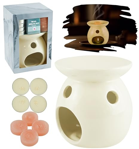 Set regalo di 9 bruciatori di cera, in ceramica bianca, profumati rosa e lumini per aromaterapia, decorazione della casa, camera da letto, ufficio, occasioni speciali