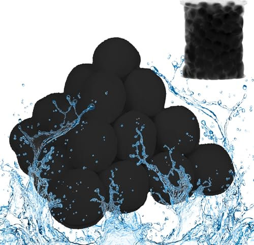 SUBTLETY Filterbollar för sandfilteranläggningar, 700 g filterbollar kan ersätta för 25 kg filtersand, poolrengöring filterbollar för pool poolfilter filterpump akvarium sandfilter (1 400 g, svart)