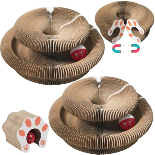 Paquete De 2 Tablas Rascadoras para Gatos Magic Organ - Alfombrilla Rascadora Plegable para Gatos con 2 Bolas De Campana | Tablero Rascador De Cartón para Gatos | Tablero Rascador con Garras Moler