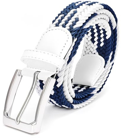 Uoocg Cintura Elastica Donna Uomo - Tessuto Intrecciato Elasticizzato Unisex Colorato, Stoffa studenti maschi femmine, Tutte le Stagioni - F - Bianco/Blu 100cm
