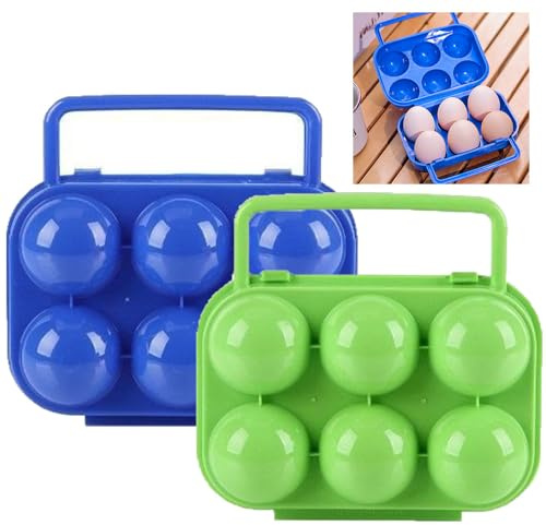 2 Pezzi Cartone per uova Portatile, 6 Cartoni Griglie Portauova Custodia Plastica da Viaggio Uova per Uso Domestico Organizzatore Scatola di Uova Contenitore Portatile Supporto per Uova,(Verde,Blu)