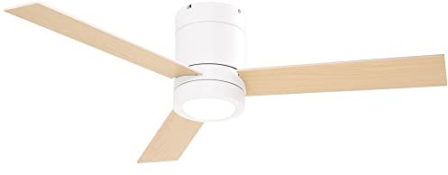 HOMCOM Ventilateur plafond avec lumiere 48 W, ventilateur de plafond avec 3 pales et télécommande 3 vitesses silencieux, lampe ventilateur plafond LED Ø112 cm, pour chambre, salon, naturel et blanc