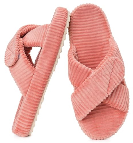 Mujer Zapatillas Cómoda Espuma de Memoria Pana Banda Cruzada Antideslizante Pantuflas Casa
