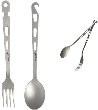 Dawn Deer Juego de tenedor y cuchara de titanio, pinzas de camping, utensilios ultraligeros para mochilero, resistentes al calor y al óxido, equipo de mochilero, senderismo, supervivencia