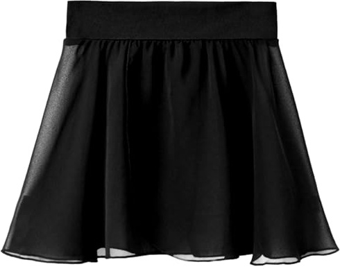 Abeillo Ballet Dance Skirt Pull On Elastic Dance Wrap Skirt Chiffon Girls Ballerina Skirts for Training, Performance, 4-6 Girls Black