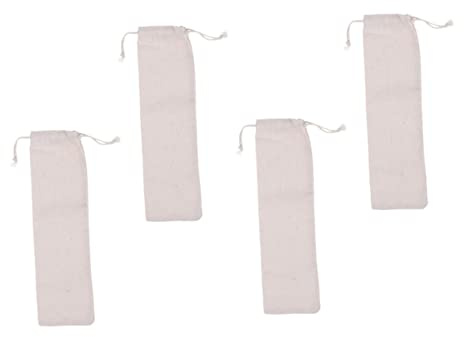 UKCOCO Paquet à Cordon en Lin 25x8 Cm en Coton Et Lin Épais, Paquet De Rangement Polyvalents pour Pailles Et Couverts en Acier Inoxydable, Beige, Lot De 4 Voyage Stockage Au Quotidien