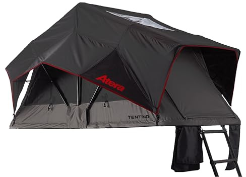 Atera 082299 Tentino Leichtbau Autodachzelt mit 360° Panorama-Aussicht, Matratze - 225 x 122 cm Liegefläche, LED-Beleuchtung - Skyline-Fenster, Schwarz