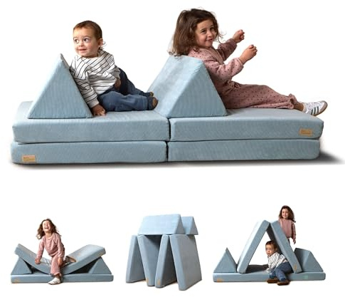 Baby Elegance Lil Elle Kids Sofa Bed, Modular 4-Piece Play Couch (Blue) | Machine‑Washable Covers, High‑Density Foam, Durable Corduroy Toddler Sofa, Soft & Supportive, EU Safety Certified