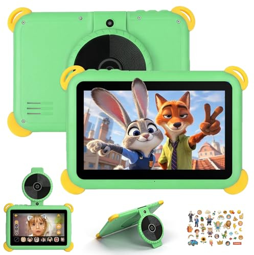 Laptok Tablet para Niños 7 Pulgadas Android 15, 20GB+64GB(1TB Expandible), WiFi 6+BT5.4, Widevine L1, Cámara con IA y Funciones Educativas, Control Parental, Tablet Infantil con Funda EVA y OTG, Verde
