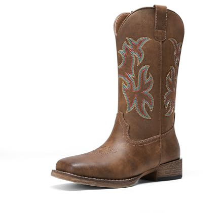 DREAM PAIRS Cowboy Cowgirl Boots for Women Square Toe,Brown,5