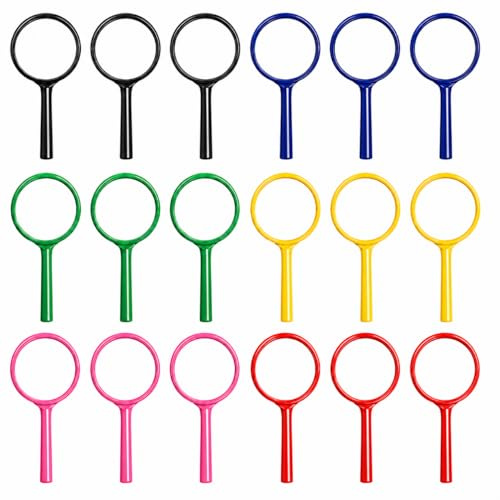 Set di 18 lenti di ingrandimento per bambini 5X, colorate con ingrandimento 5x, mini lente d'ingrandimento per attività all'aperto, giocattolo per giochi di detective, esplorazione della natura