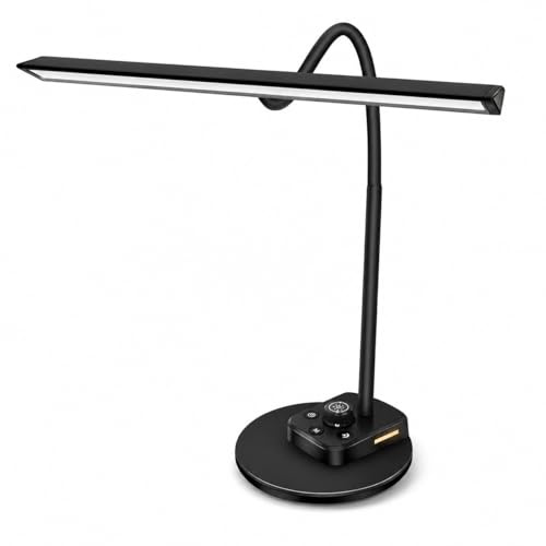 Pianolampa för stora och upprättstående pianon, dimbar LED-lampa med 5 ljuslägen, USB-laddningsport, automatisk avstängningstimer, justerbar svanhals design