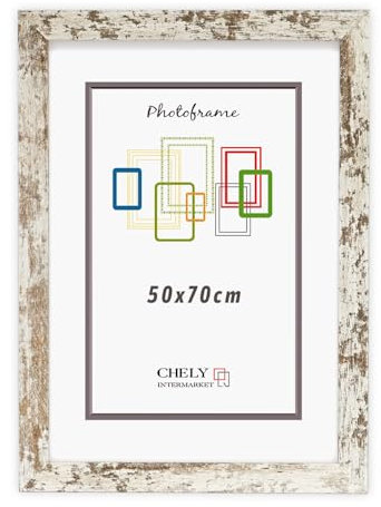 CHELY INTERMARKET MOD204 Marco Fotos Decorativo Estilo Clásico Vintage 50x70cm Madera MDF con Metacrilato Diseño Montaje Vertical Horizontal Ideal Diplomas Certificados Fotografías