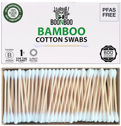 Boonboo Cotton Swabs | 400 Count Bamboo Cotton Buds | Plastic-Free | Biodegradable & Sustainable