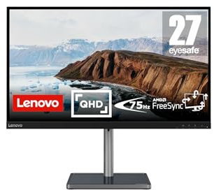 Lenovo L27q-30 | 27 WQHD Monitor | 2560x1440 | 75Hz | 350 nits | 4ms Reaktionszeit | HDMI | DisplayPort | AMD FreeSync | schwarz
