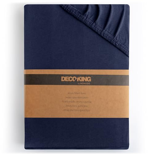 DecoKing Spannbettlaken 80x200 90x200 cm 100% gekämmte Baumwolle Dunkelblau Spannbetttücher Jersey Boxspringbett Amber 80 x 200 90 x 200
