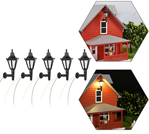 Evemodel LBD01 5 Piezas farola de Exterior para modelismo ferroviario Escala 1:25 (G) Farola de Exterior para colocacion en Muro Voltaje 12V