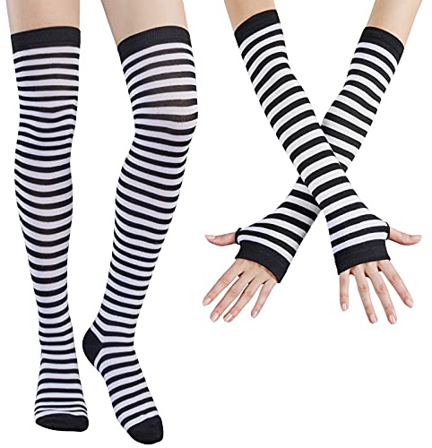 DRESHOW Calcetines Hasta la Rodilla Cosplay Casual Sobre la Rodilla Medias Hasta el Muslo Calcetines Largos Guantes Sin Dedos para Mujer Niña