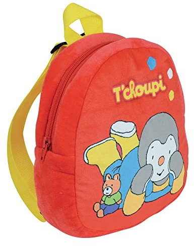 JEMINI | Sac À Dos Peluche T'choupi Pour Enfant | 23 Cm | Tissus Doux | Bretelles Réglables | Rangement Doudou Goûter Jouets | Dès 24 Mois | Licence Officielle | Rouge