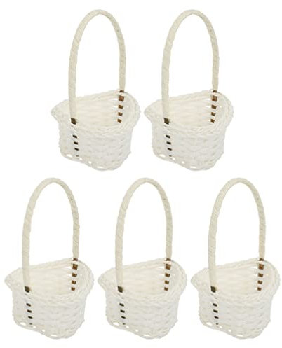 Cabilock 5 Stücke Geflochtener Blumenkorb Hochzeitskorb mit Henkel Obstkorb Rattankorb Blumenmädchen Körbchen Streukorb Wicker Basket Aufbewahrungskorb für Hochzeit Tischdeko Landhaus Deko