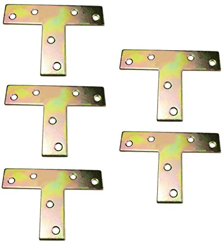 AERZETIX - C58423 - Set di 5 Piastre di montaggio a forma di T perforate 70x50x16x2mm - 6 fori x Ø4mm - in acciaio zincato