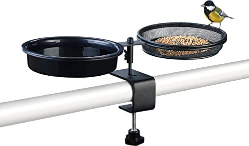 Royal Gardineer Vogelbad: 2in1-Vogeltränke und Futterstation mit Klemmhalterung (Vogelfutterbar, Vogel Futterplätze, Wasserspender)
