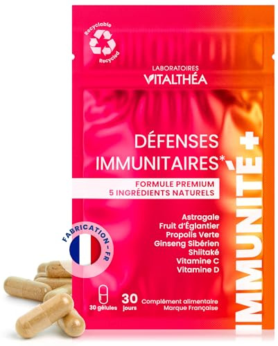 IMMUNITE + | Défenses Immunitaires & Anti-Fatigue | Vitamine C + D3 100% AR | 5 plantes 100% Naturelles + Shiitake | Astragale 100 mg | Rosa Canina 80 mg | Propolis Verte | Racine de Ginseng Sibérien