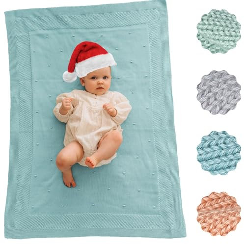 Babydecke Baumwolle (Bio) Mädchen + Junge (75x100 cm), GOTS + OEKO-TEX: Schadstofffrei + Sicher | Baby Decke für Baby Erstausstattung Neugeborene | Erstlingsdecke Sommer & Winter Kuscheldecke (Blau)