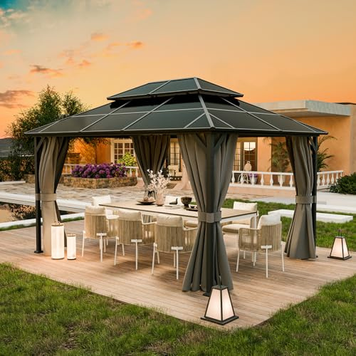 UDPATIO Double Toit Tonnelle de Jardin 3x4m Imperméable - UV Résistant avec Rideaux, Tonnelle Stabilisée pour Jardin, Terrasse (Gris)