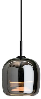 MODEBHD Moderna LED-glas hängande ljuskronor, förpackning med 2, mitten av århundradet stil, svart, med rökgrå munblåst glasskärm, rund glas hängande belysning för c