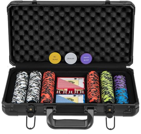 Maxmass 300/500 PCS Texas Holdem Poker Set, Complete Poker Chip Set with a Aluminum Case, 2 Card Decks, 5 Dices & 3 Dealer Buttons, Portable Poker Casino Game for Home Gathering Party (300 PCS)