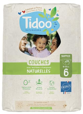 Couches écologiques voile naturel T6 16-30kg, jumbo paquet de 34 couches
