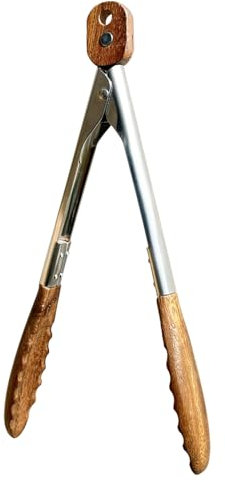 H&Zebrabro Food Tongs with Wood Tip, Salad Tong for Cooking, Serving, Grill, Kitchen Tongs Stainless Steel Handle, Kitchen Tools Set (Small)