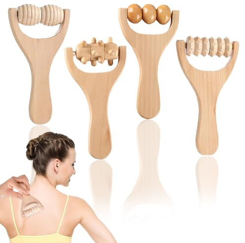 4 Stück Massage Roller, 4 Modelle Massageroller Mit Griff，Cellulite Roller Faszienrolle Mit Griff Triggerpunktroller Rückenmassageroller Für Rücken, Beine, Nacken, Schultern