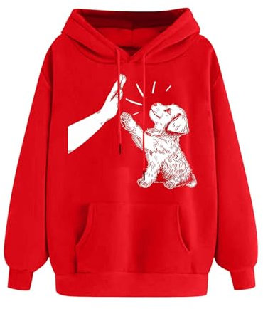Hoodies For Women Uk Pet Dog Paw Print Sweatshirts Hooded Tops Long Sleeve Oversized Pullover Blouse Graphic Print Long Sleeve Pullover Top Jumpers Loose Casual Tees Shirts Red XXL