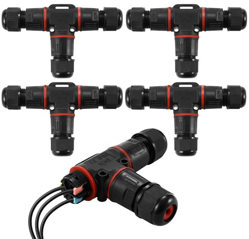4 Pack Empalmes Cables Electricos de 3 pines，Empalmes Cables Electricos Estancos，IP68,Empalmes Cables Electricos Estancos Ø5-10mm，Apto para jardines, zonas exteriores, suelos, tejados (3 vías)