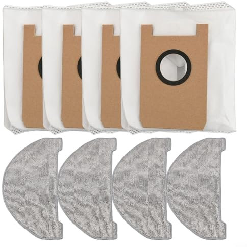 BlissfulAbode Lot de 8 kits de rechange pour aspirateur robot Ultenic pour T10 Lite – Comprend 4 chiffons et 4 sacs à poussière pour un nettoyage efficace