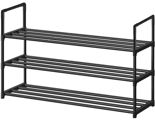 XSBAIHUO Shoe Rack - 3-Tier Metal Shoe Rack Organizer - Stackable Shoe Storage Shelf for Entryway, Closet, Bathroom 30cm(D) x 92cm(W) x 55cm(H) -Black