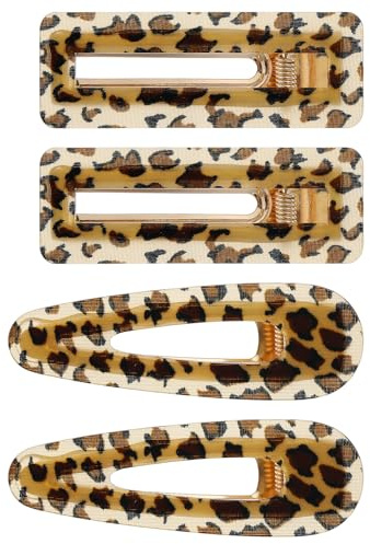 Mabor 4 Stück Leopardenmuster Haarspangen Damen Entenschnabel Haarspange Klein Rutschfeste Haarklammer Flach Haarclips Damen für Dickes & Dünnes Haar (2 Stile, 6, 7/7 cm)