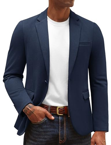PJ PAUL JONES Uomo - Blazer casual in maglia con un bottone, slim fit, con bavero, modello solido, giacca da abito con tasche, Blu navy, XL