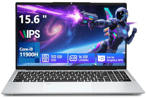 Ordenador Portátil 15,6 Pulgadas Portátil Core i9-11900H, PC Portatil 16GB RAM + 512GB SSD, Tarjeta Gráfica Iris XE, FHD 1080P, Laptop Teclado Retroiluminado,Touch ID, RJ45, BT5.2, USB 3.0 * 3, Type-C