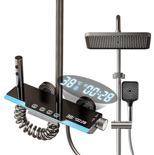 Duschpelare, duschset i rostfritt stål med ABS-duschhuvud 20 x 30 cm, digital skärmduschsystem, justerbart 80–120 cm (D+ LCD-skärm omgivande ljus)