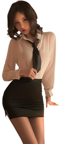 QYYZTQY secrétaire Lingerie pour Femme Tenues Coquines Tenue Bureau Costume d'enseignant Haut OL Uniforme Cosplay Une piè Robe Chemisier Jupe sous-vêtements Body Jeu de rôle Nuisette Ensemble