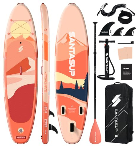 Santasup Tavola da Stand Up Paddle gonfiabile arancione da 3,35 m (11'), con accessori per SUP e ampia posizione, controllo del surf per principianti, piano antiscivolo, guinzaglio, pagaia SUP e pompa