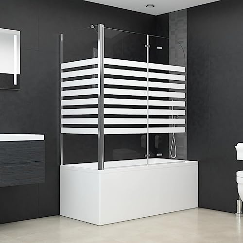 Box doccia 120 x 68 x 130 cm, in vetro temperato a righe, pieghevole, con profili in alluminio e supporto di sicurezza per vasca da bagno