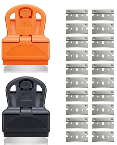 2 Window Scrapers with 20 Replacement Blades for Glass, Ovens and Hobs