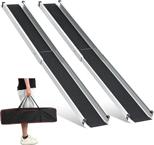 gardhom 1Pair 5FT Adjustable Wheelchair Ramp 60 L x 7.4 W Telescopic Ramps for Wheelchairs 600lbs Portable Wheelchair Ramps for Steps Home Threshold Doorways Steps Stairs with Carrying Bag