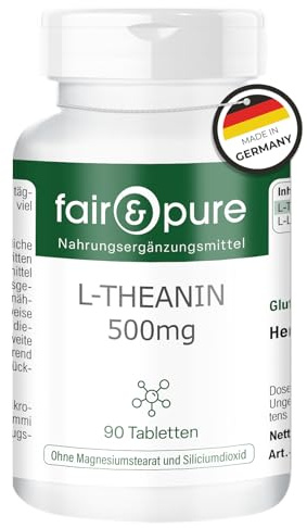 Fair & Pure® - L-Teanina 500mg - Vegana - Aminoácido procedente del té verde - Alta pureza - 90 Comprimidos